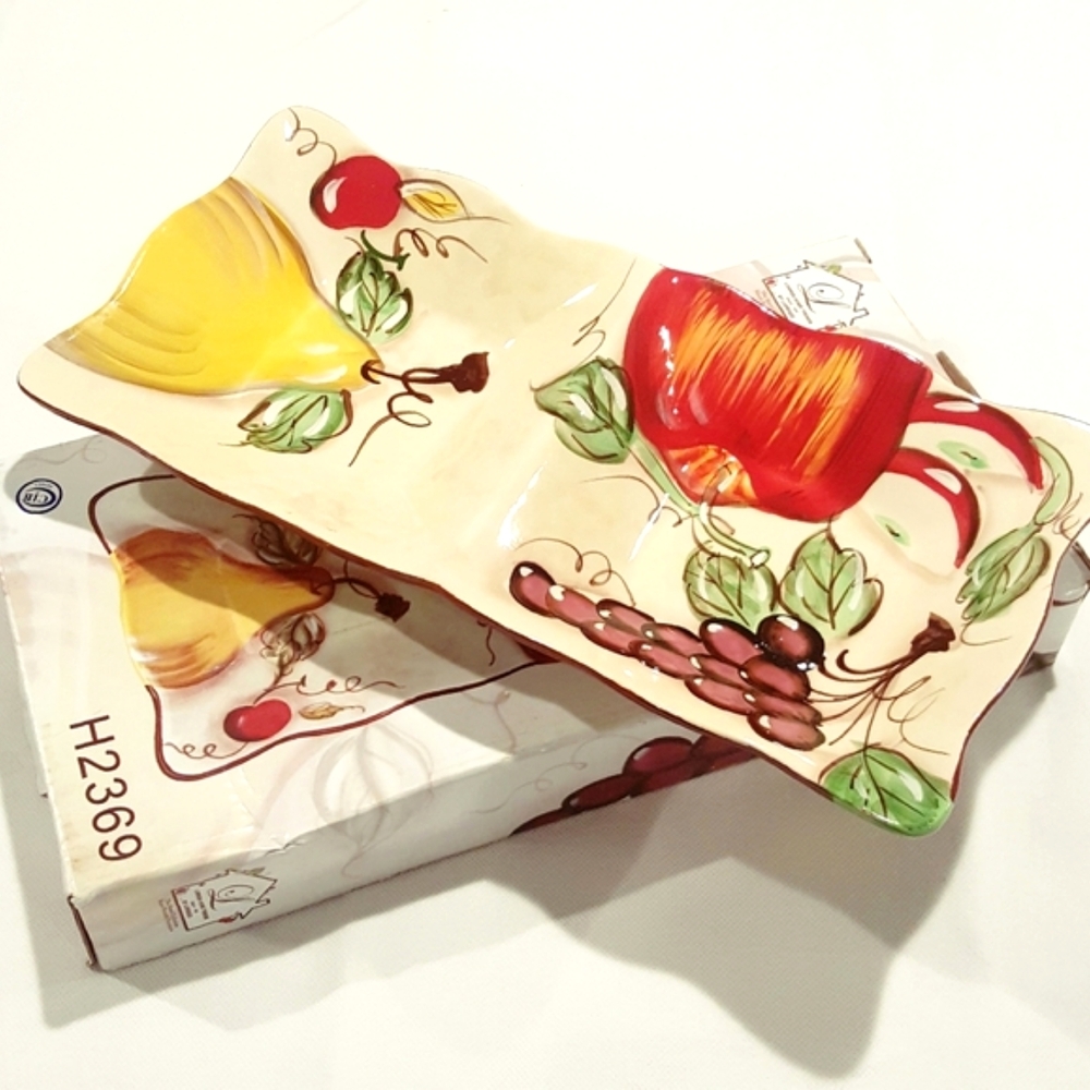 Loren Home Trend Italian Hand Painted Porcelain Fruit Theme Serving DishTray